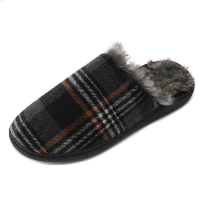 Pantofole calde invernali da uomo classiche e confortevoli in tweed a quadri per interni ed esterni con fodera soffice