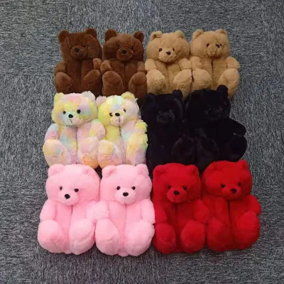 Pantofole da orso per bambini di taglia pelosa da donna multicolori