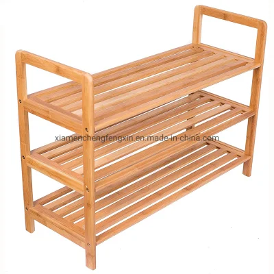 Armadi per mobili da soggiorno e scarpiera da ingresso indipendente in legno di bambù a 3 livelli con maniglie